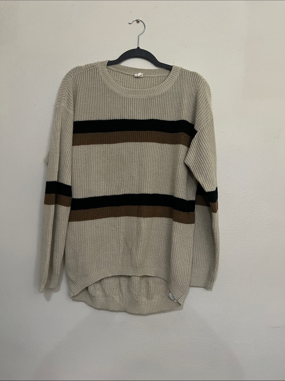 Forever 21 Beige Crewneck Sweater with Black and Brown Stripes